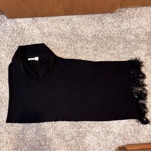 Vintage LAURA ASHLEY Black Fringe Cape Jacket Poncho Shawl‎ One Size